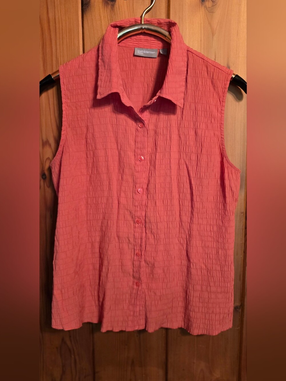 croft & barrow Coral Sleeveless Button-Down Crinkle Shirt
